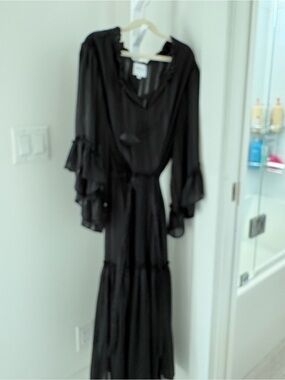 Misa Los Angeles Black Ruffle-Trim Maxi Dress